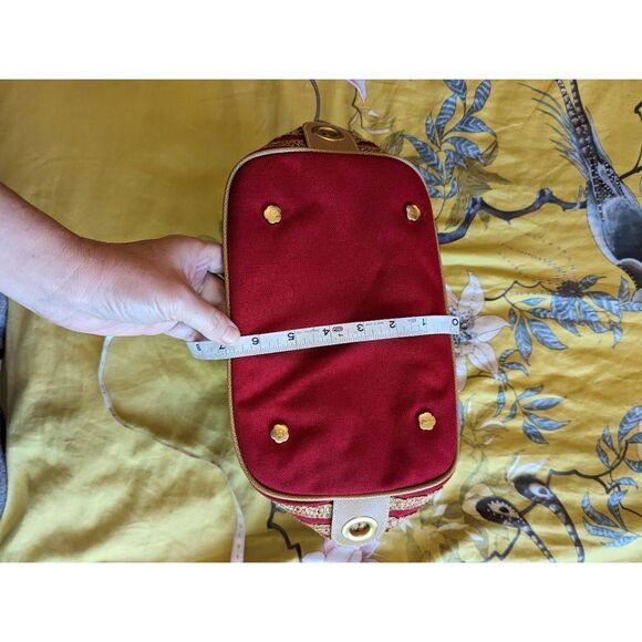 Eric javits tan and red canvas knit wicker basket weave bag euc - Picture 6 of 7